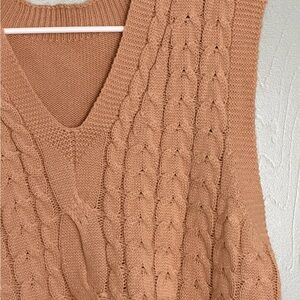SHEIN V-Neck Cable Knit Sweater - Brown